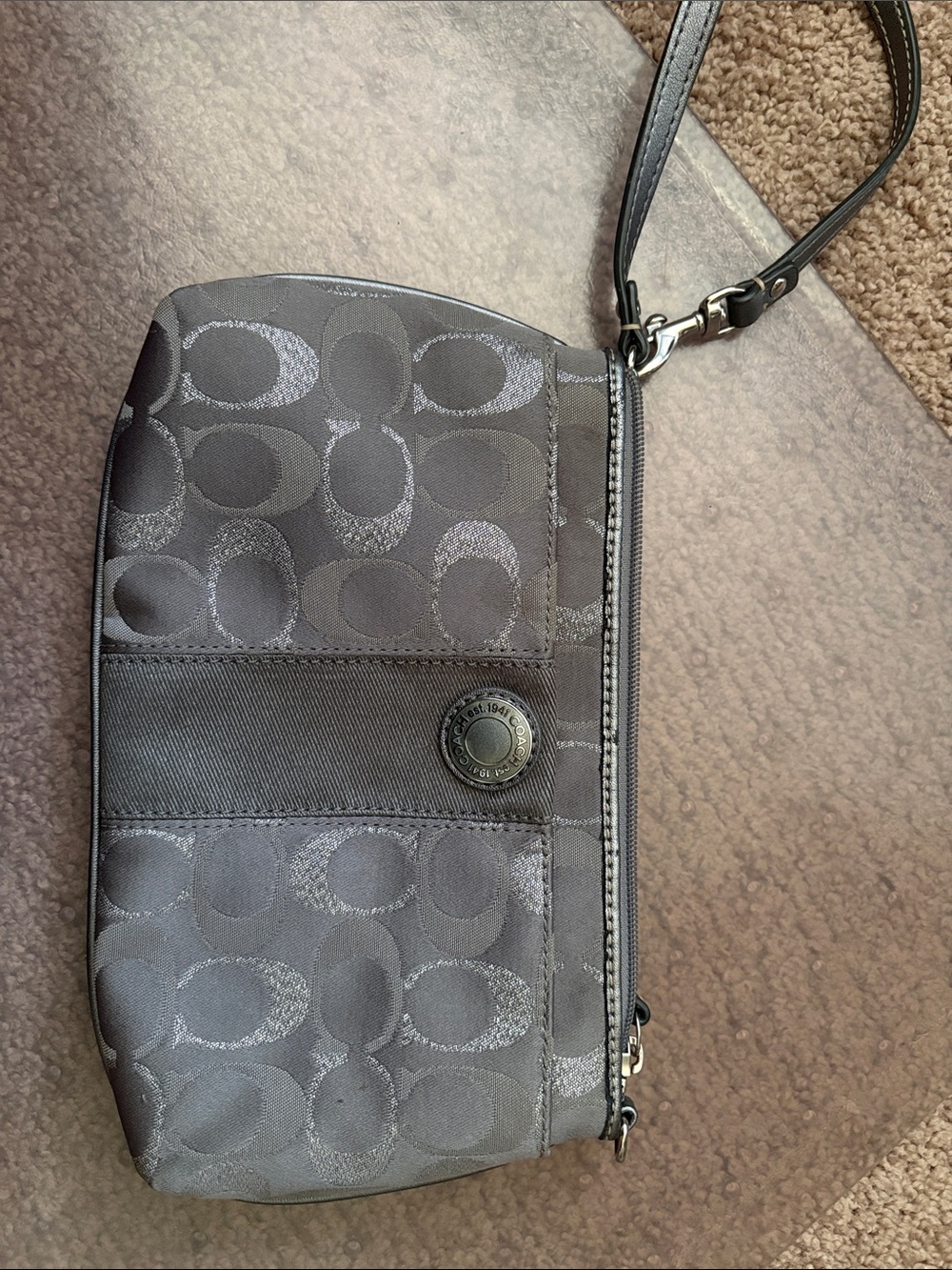 Coach Charcoal Signature Wristlet Pouch